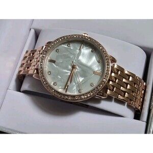Macy's Women's Quartz Accented Analog Wristwatch Rose Gold Braided Chain Dial